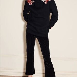 Anthropologie Paige Colette Crop Flare Black Velvet Stripe Pants